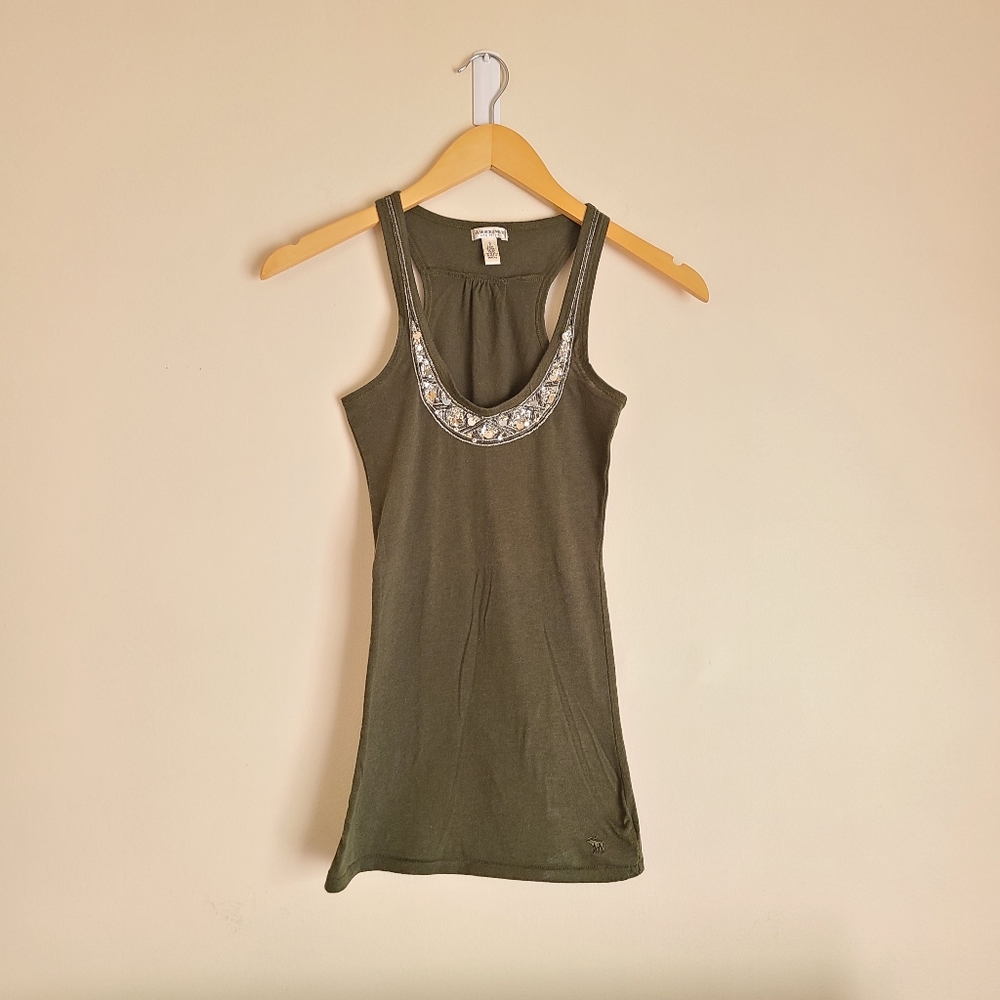 Abercrombie & Fitch Olive Green Sleeveless Beaded Tank